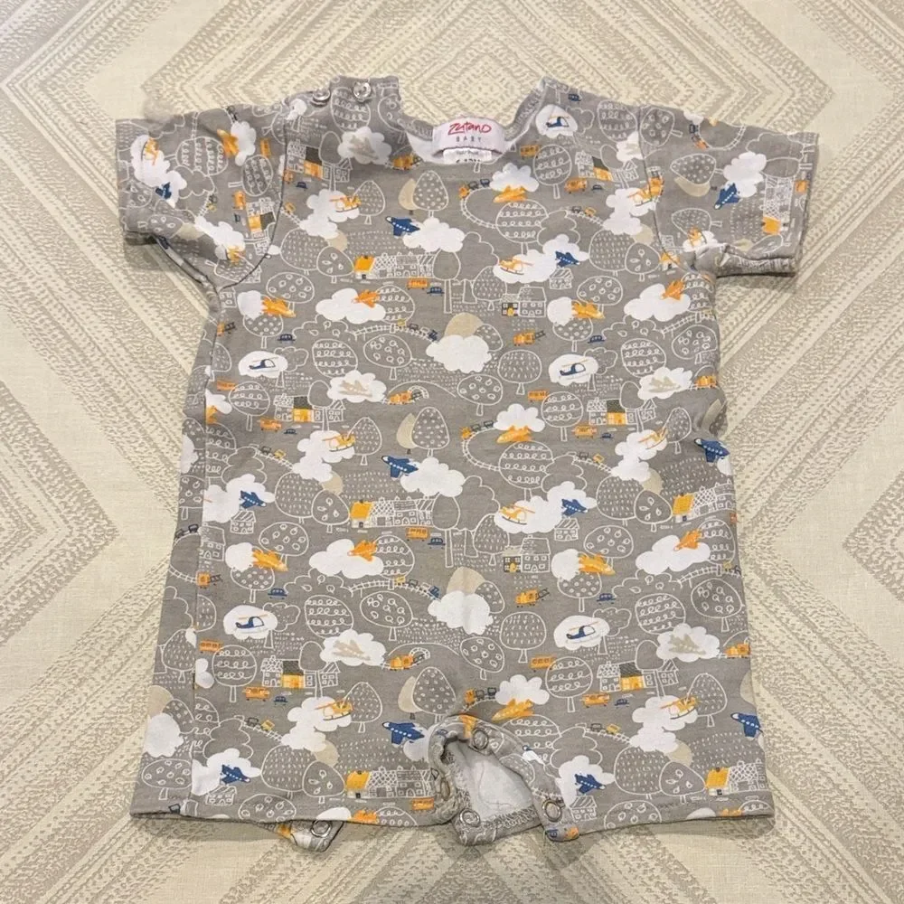 Zutano Baby Grey Romper – Ducks & Clouds Print (6–12M)